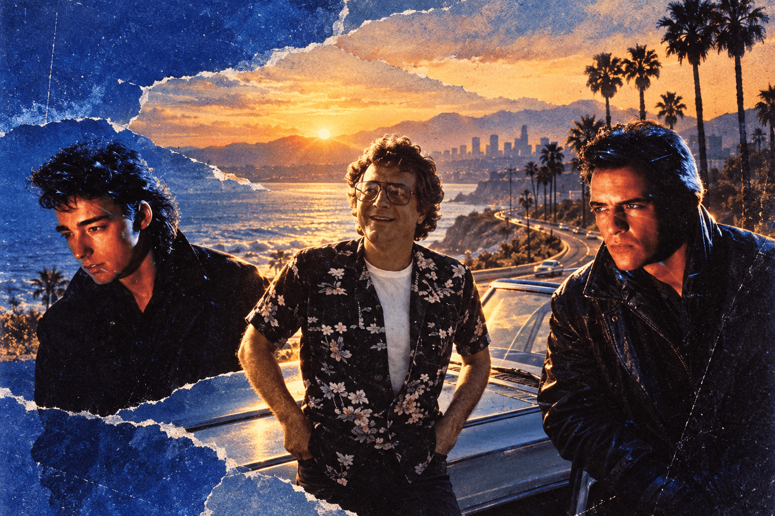 Go West and Randy Newman in a vintage collage of the LA coast at sunset.